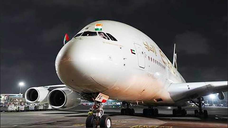 Etihad's Airbus A380 lands in Mumbai