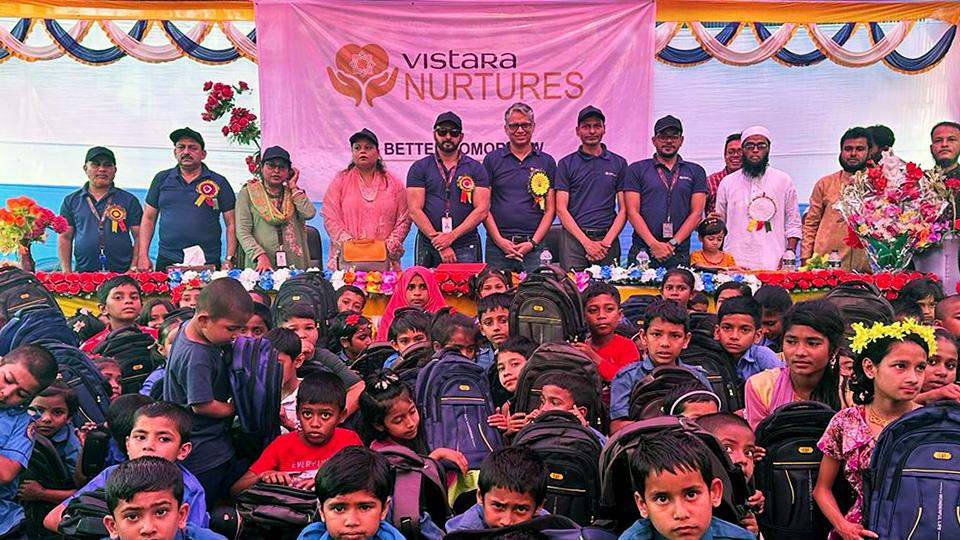Vistara Dhaka team hands over goodies to kindergarten children