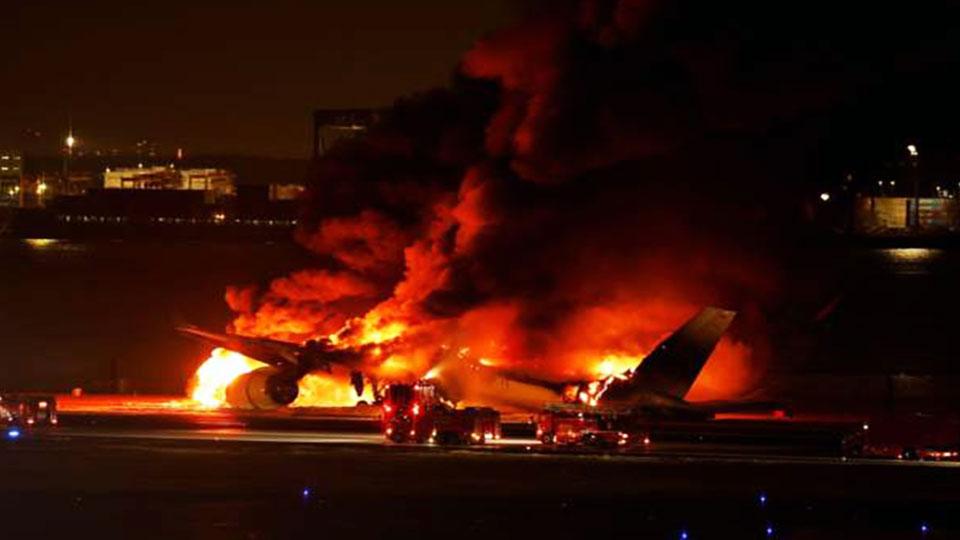 Japan Airlines plane bursts into flames at Haneda Airport, 379 people onboard safely evacuated